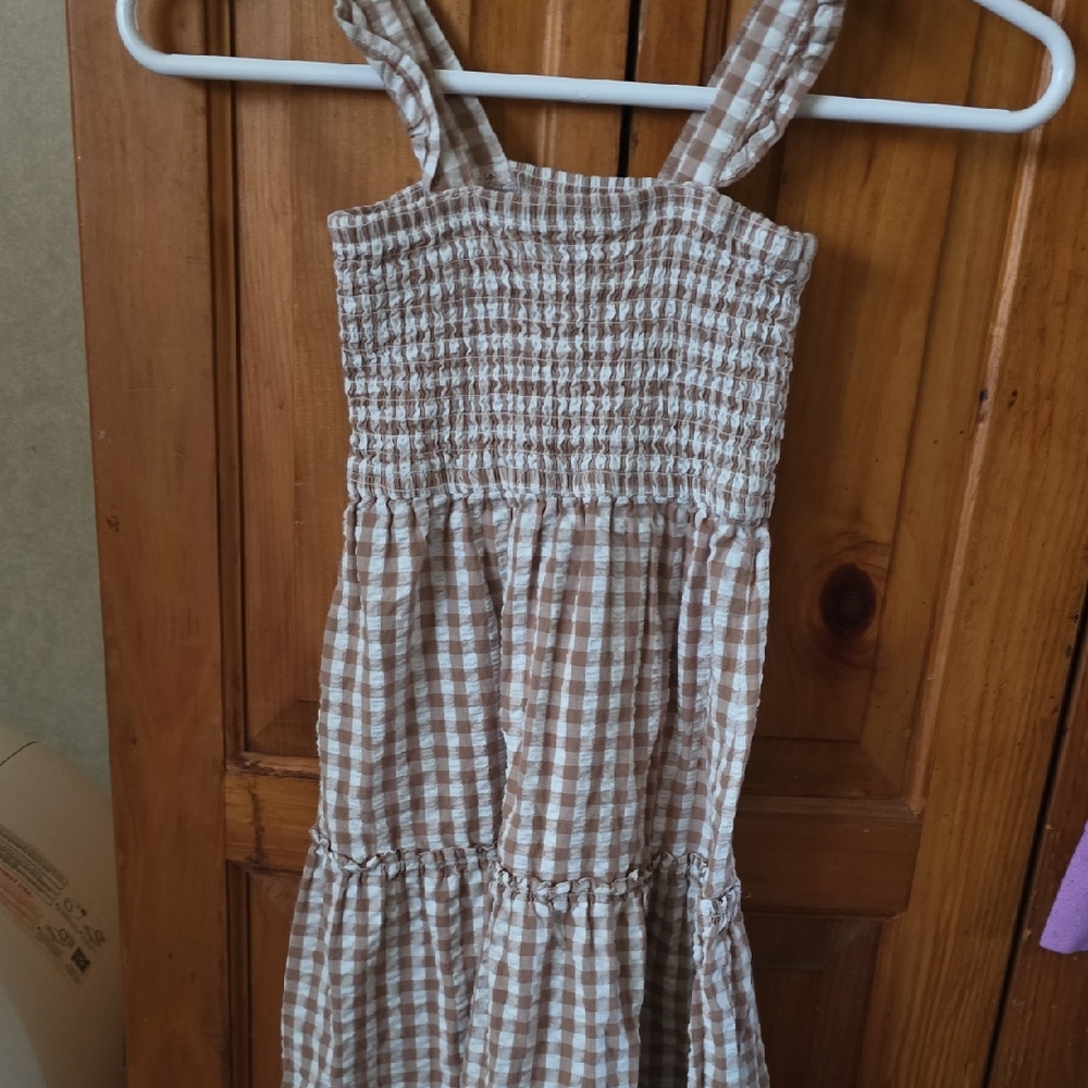 FabKids Gingham Dress - Tan and White
